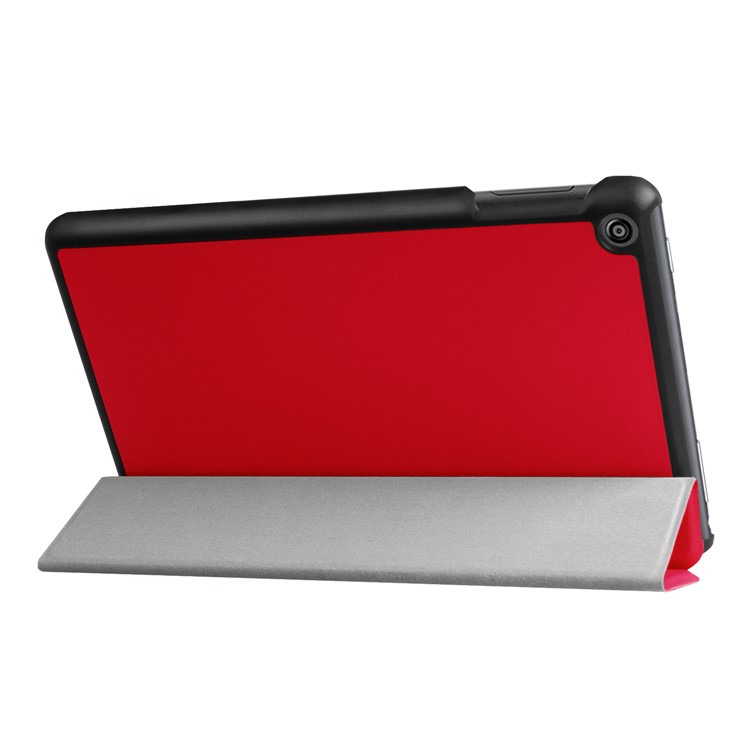 For Amazon All-New Fire HD 8 (2017) Litchi Texture Tri-fold Flip Stand Leather Shell - Red-2