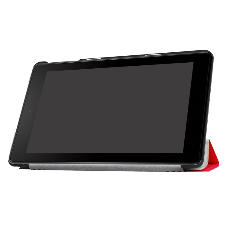 For Amazon All-New Fire HD 8 (2017) Litchi Texture Tri-fold Flip Stand Leather Shell - Red-3