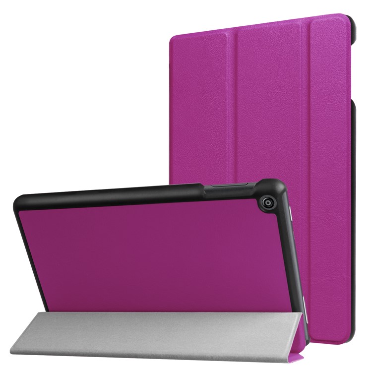 Tri-fold Litchi Texture Flip Stand Leather Case for Amazon All-New Fire HD 8 (2017) - Purple-1
