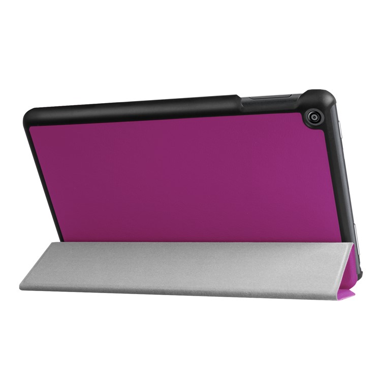 Tri-fold Litchi Texture Flip Stand Leather Case for Amazon All-New Fire HD 8 (2017) - Purple-2