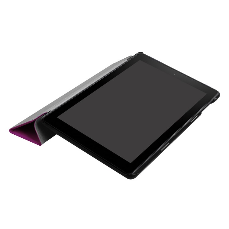 Tri-fold Litchi Texture Flip Stand Leather Case for Amazon All-New Fire HD 8 (2017) - Purple-4