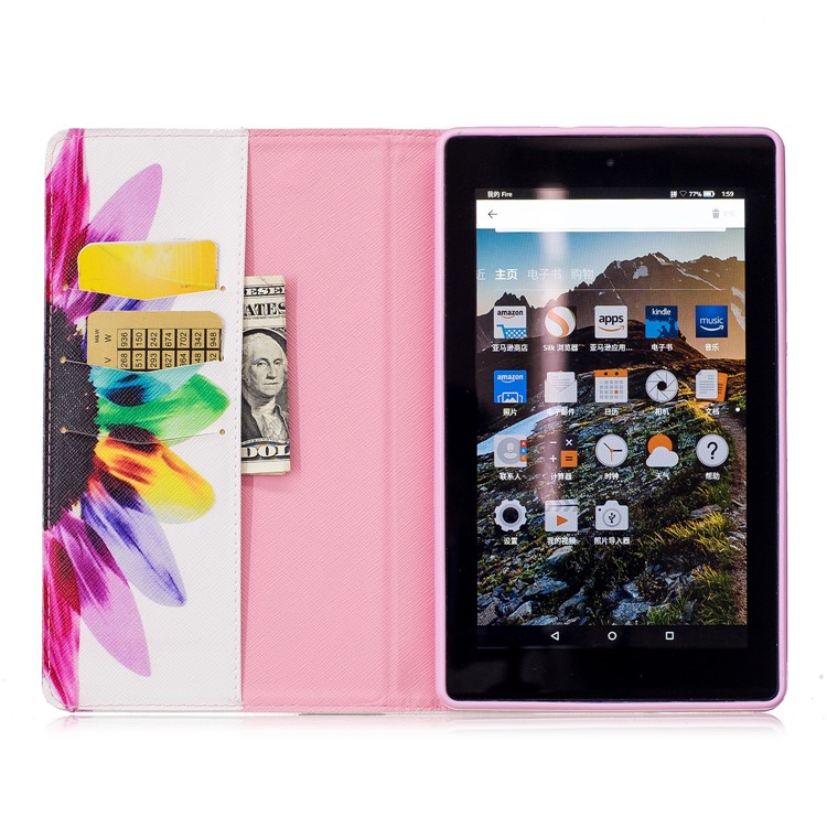 Pattern Printing Stand Leather Smart Case for Amazon Fire 7 (2017) - Colorful Petals-8