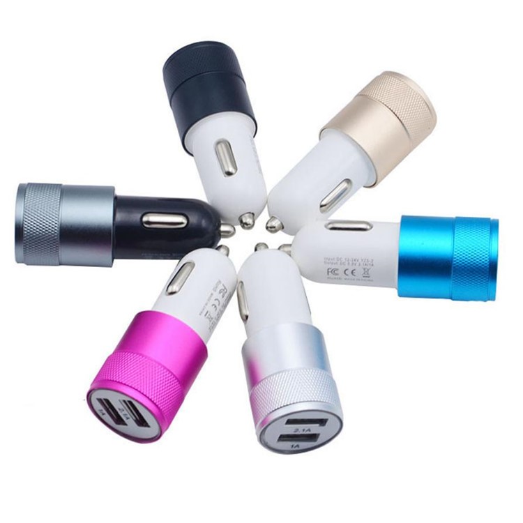 DC12V / 24V 2.1A 1A 2-Port Universal USB Car Charger for iPhone iPad Samsung - Rose-2