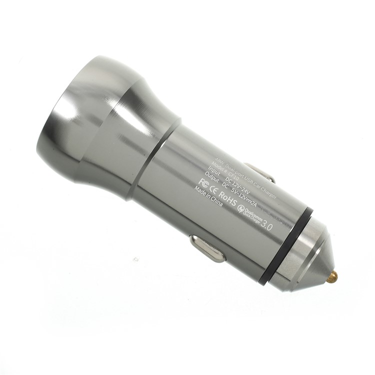 48W Dual Ports QC3.0 Quick Charge USB Car Charger for iPhone Samsung Huawei - Grey-2