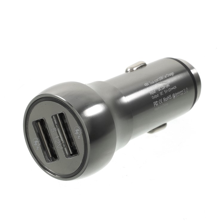 48W Dual Ports QC3.0 Quick Charge USB Car Charger for iPhone Samsung Huawei - Grey-3