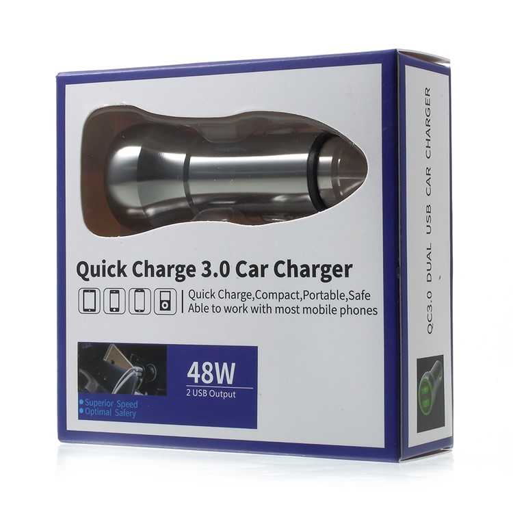 48W Dual Ports QC3.0 Quick Charge USB Car Charger for iPhone Samsung Huawei - Grey-8