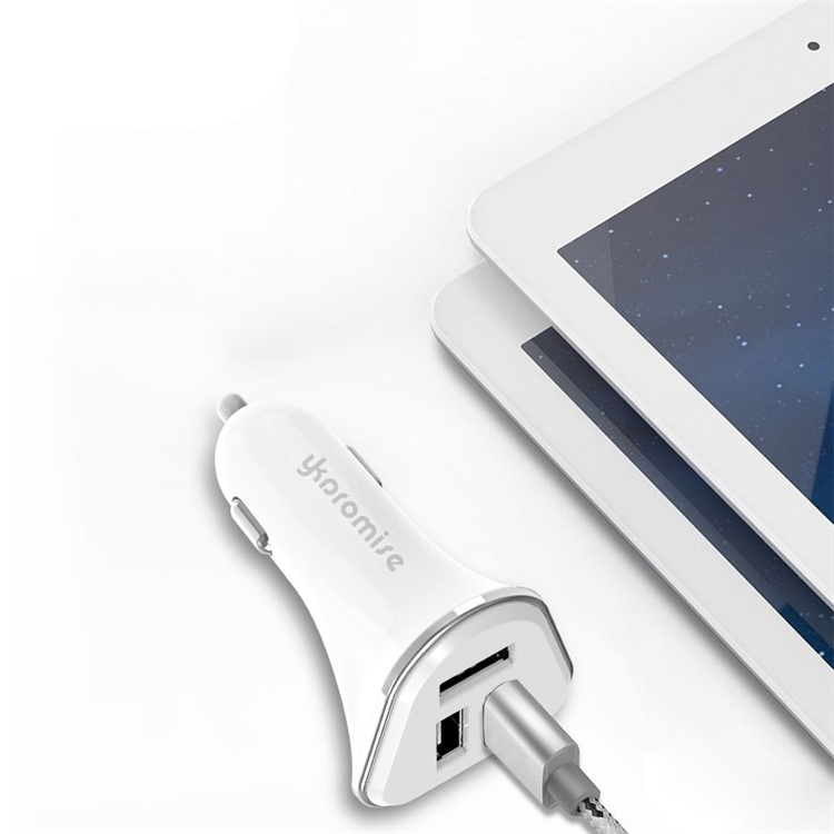 YK-M16 Quick Charge Three USB Ports Car Charger Adapter - White-2