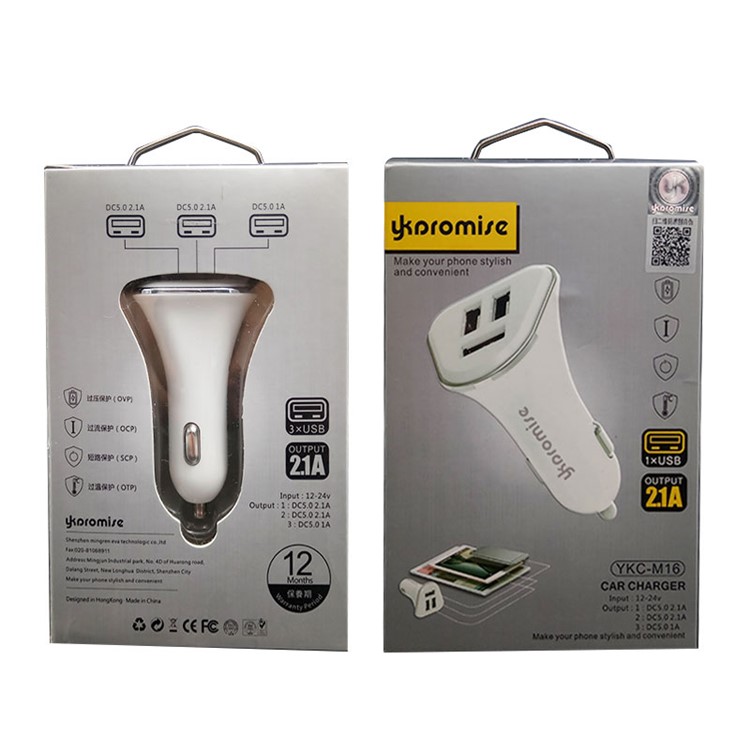YK-M16 Quick Charge Three USB Ports Car Charger Adapter - White-5