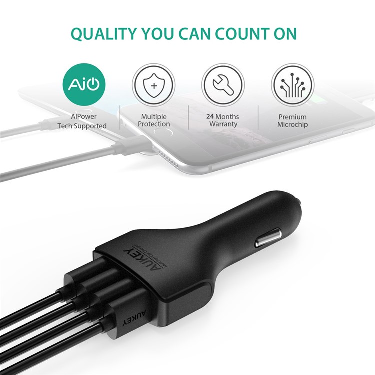 Aukey CC-01 Multiple 4-Port USB Car Charger 48W 9.6A with AIPower Tech-6