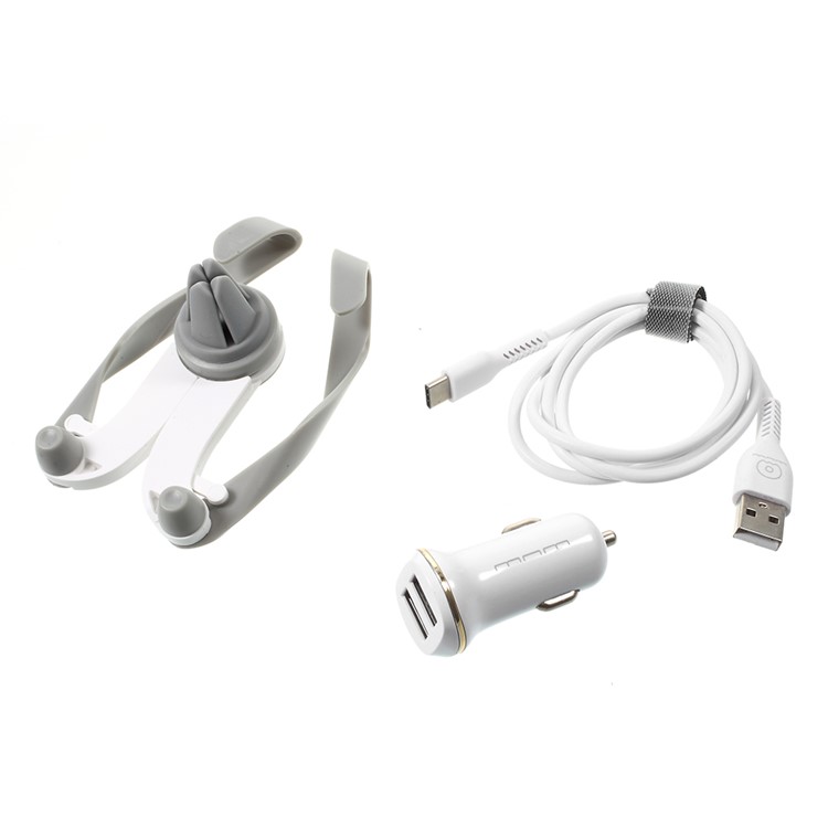 Dual USB Ports Car Charger + Car Air Vent Mount Stand + Type-C Cable Portable Set-7