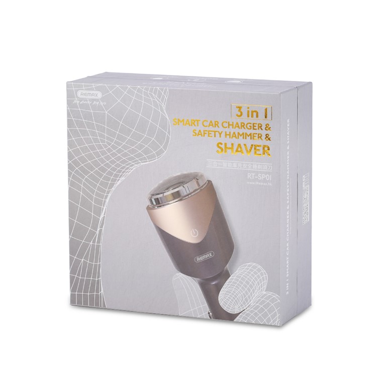 Practical 3 in 1 Smart Car Charger & Safety Hammer & Shaver for Men - Coffee-5