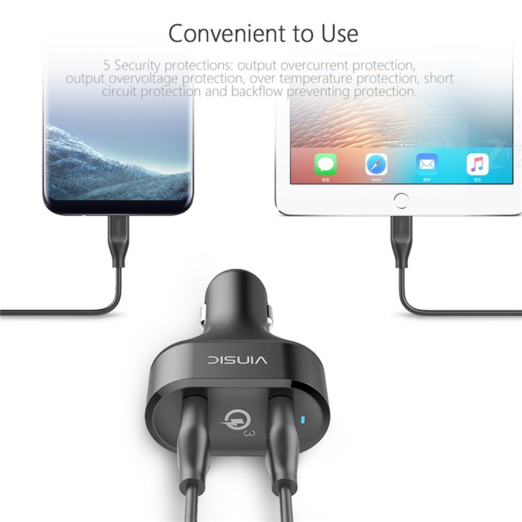 VINSIC VSCC208B Two USB Ports Quick Charge QC3.0 Car Charger for iPhone Samsung Huawei - Black-4