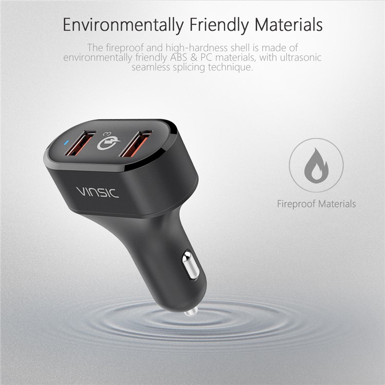 VINSIC VSCC208B Two USB Ports Quick Charge QC3.0 Car Charger for iPhone Samsung Huawei - Black-5