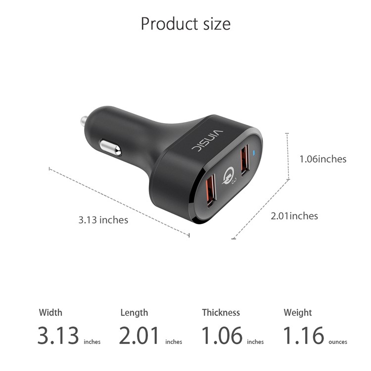 VINSIC VSCC208B Two USB Ports Quick Charge QC3.0 Car Charger for iPhone Samsung Huawei - Black-6