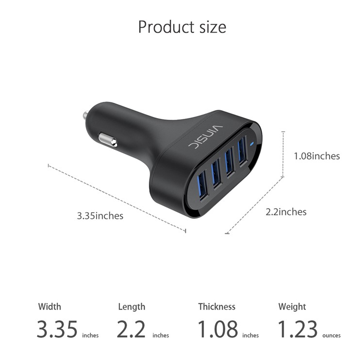VINSIC VSCC401B 5V 8A (40W) 4-Port USB Smart Car Charger - Black-10