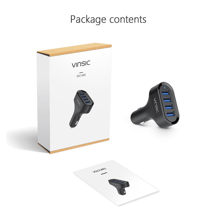 VINSIC VSCC401B 5V 8A (40W) 4-Port USB Smart Car Charger - Black-12