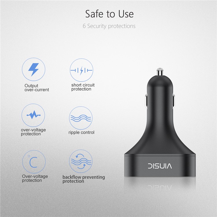 VINSIC VSCC401B 5V 8A (40W) 4-Port USB Smart Car Charger - Black-8
