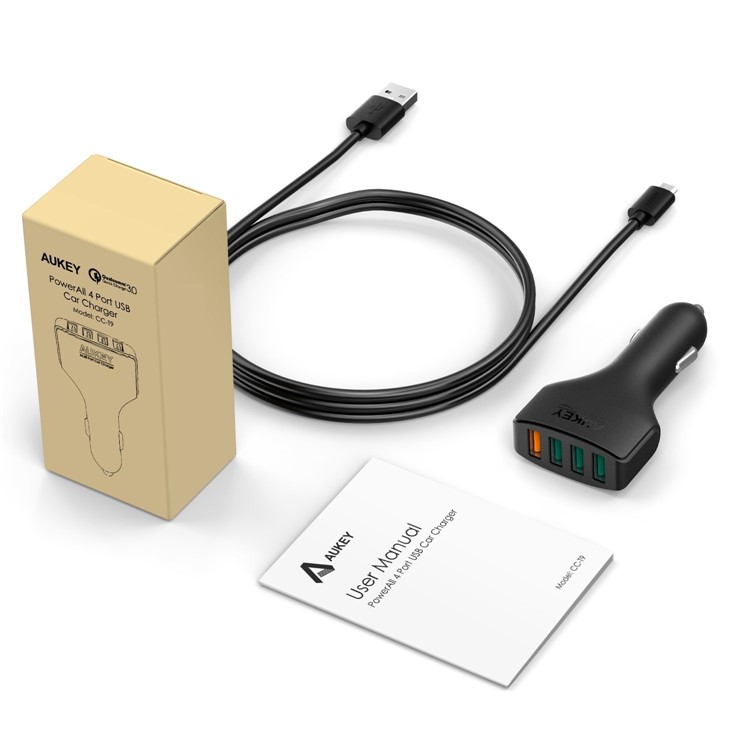 AUKEY CC-T9 4 Ports USB Car Charger with Quick Charge QC3.0 Output for iPhone Samsung Huawei-3