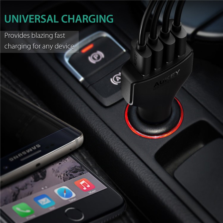 AUKEY CC-T9 4 Ports USB Car Charger with Quick Charge QC3.0 Output for iPhone Samsung Huawei-8