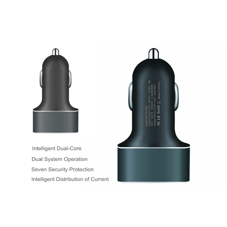 69W Type-C + QC 3.0 USB Port Car Charger for Phones, Tablets and PCs - Black-3