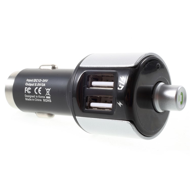 Bluetooth FM Transmitter Dual USB Car Charger with Emergency Hammer - Silver Color-4