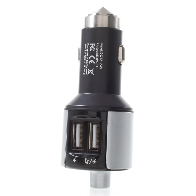 Bluetooth FM Transmitter Dual USB Car Charger with Emergency Hammer - Silver Color-5