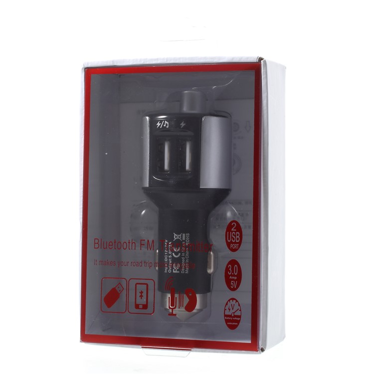 Bluetooth FM Transmitter Dual USB Car Charger with Emergency Hammer - Silver Color-7
