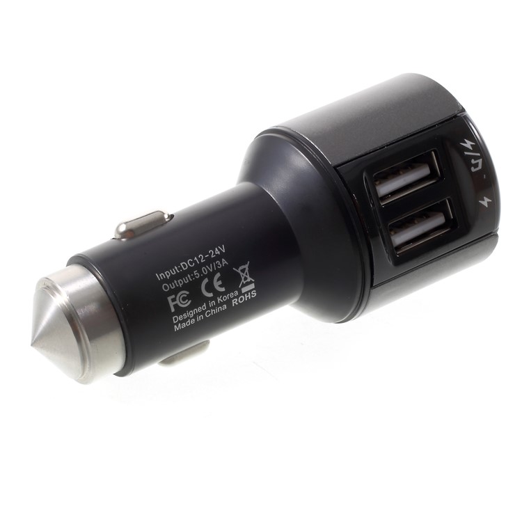Bluetooth In-car MP3 Player FM Transmitter Dual USB Car Charger with Emergency Hammer - Grey-1