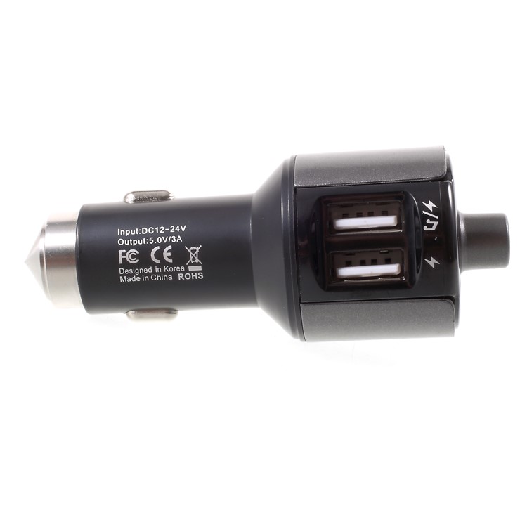 Bluetooth In-car MP3 Player FM Transmitter Dual USB Car Charger with Emergency Hammer - Grey-4