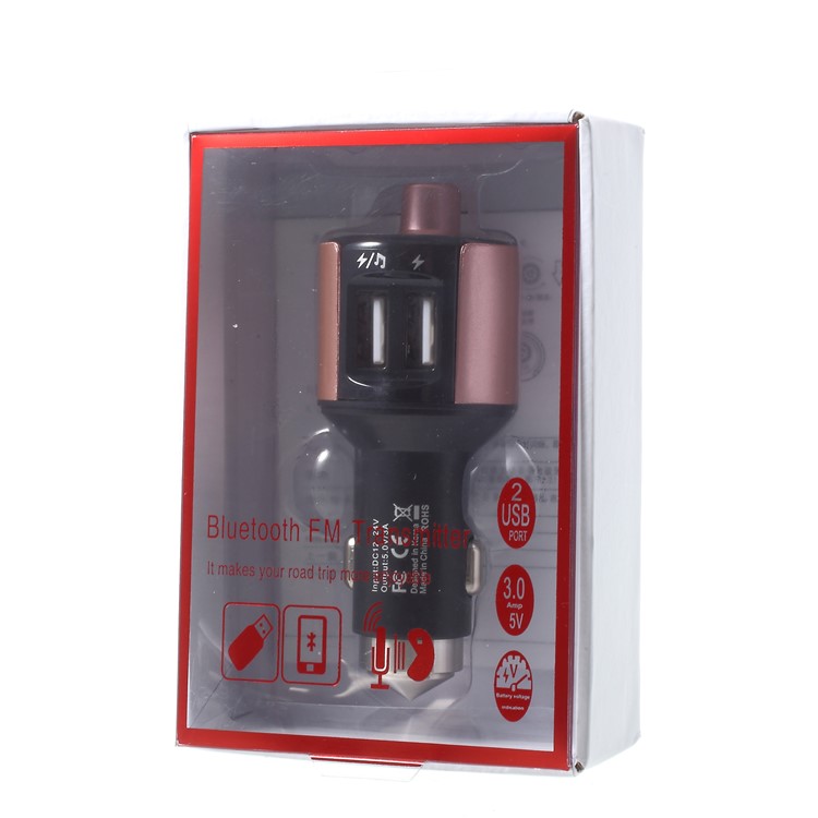 Dual USB Car Charger Bluetooth FM Transmitter Support Hands-free Calling - Rose Gold Color-7