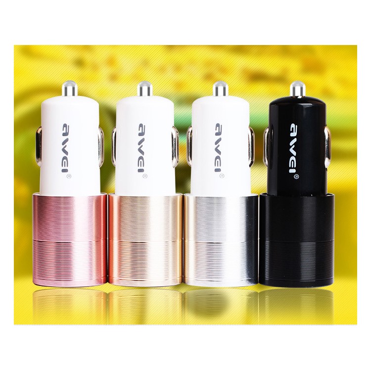 AWEI C-100 3.4A Dual USB Car Charger for iPhone iPad Samsung HTC Sony Huawei LG - Silver Color-2