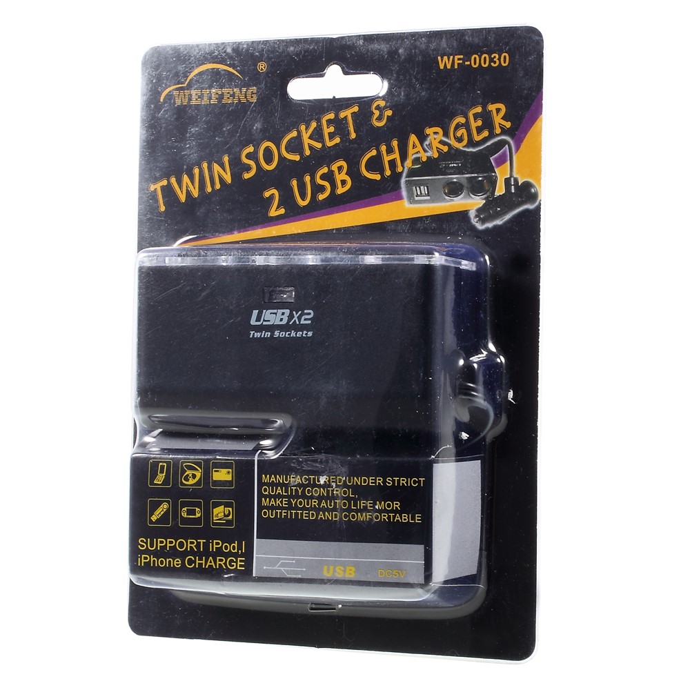 Doppel-USB-Auto-Ladegerät Mit Dual-Zigarettenanzünder-Buchsen Für Iphone Samsung Huawei Etc.-6