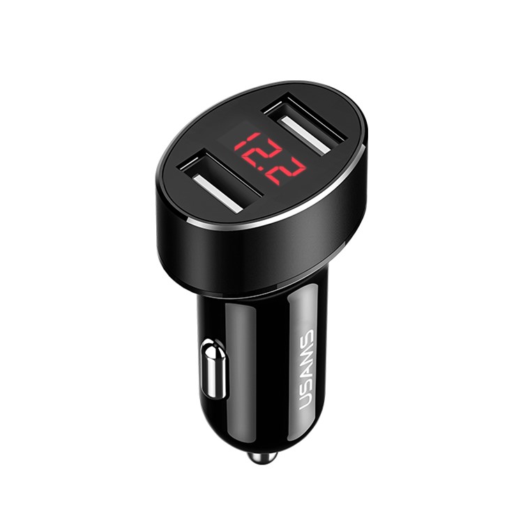USAMS US-CC045 2.1A Dual USB Port Car Charger with LED Digital Display for iPhone Samsung HTC Etc. - Black-2
