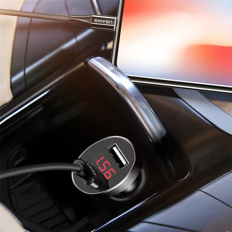 USAMS US-CC045 2.1A Dual USB Port Car Charger with LED Digital Display for iPhone Samsung HTC Etc. - Black-3