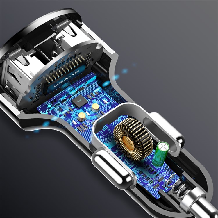 USAMS US-CC045 2.1A Dual USB Port Car Charger with LED Digital Display for iPhone Samsung HTC Etc. - Black-4
