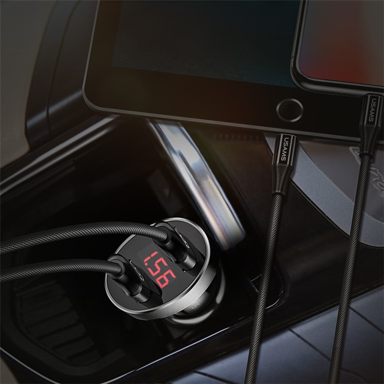 USAMS US-CC045 2.1A Dual USB Port Car Charger with LED Digital Display for iPhone Samsung HTC Etc. - Black-5
