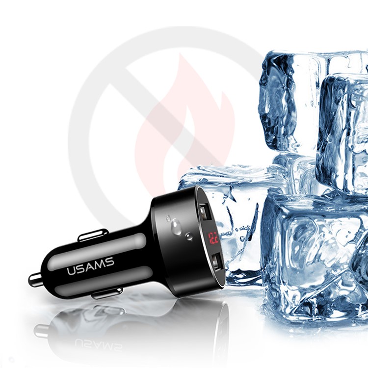 USAMS US-CC045 2.1A Dual USB Port Car Charger with LED Digital Display for iPhone Samsung HTC Etc. - Black-6
