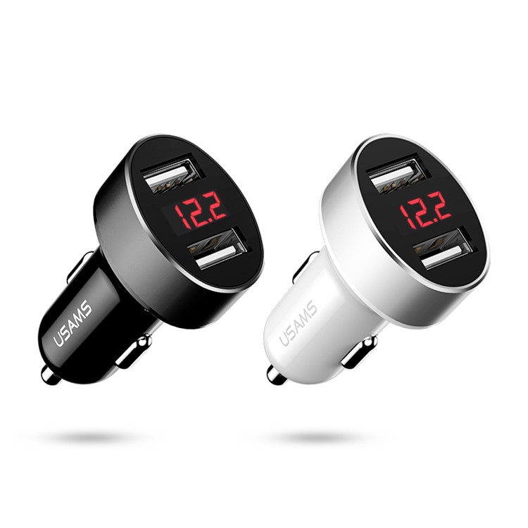 USAMS US-CC045 Two USB Ports 2.1A Car Charger with LED Digital Display for iPhone Samsung HTC Etc. - Silver Color-2