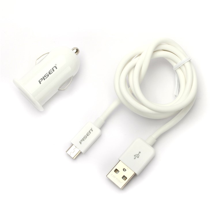 PISEN Mini Car Charger + Micro USB Charging Cable for Samsung HTC LG - White-1