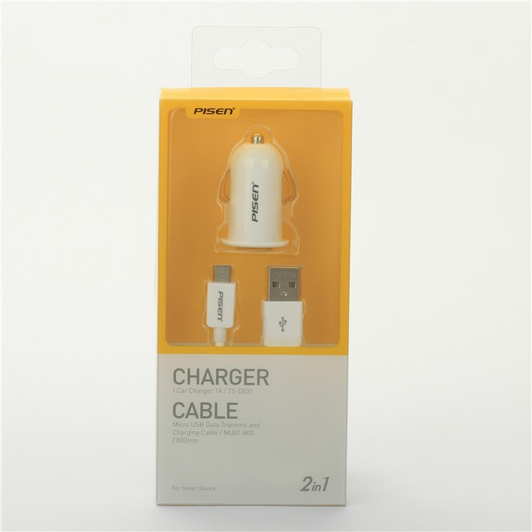 PISEN Mini Car Charger + Micro USB Charging Cable for Samsung HTC LG - White-13