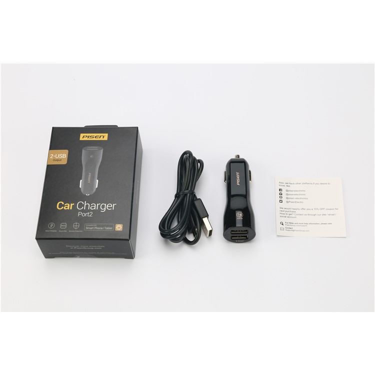 PISEN TS-C063 Dual USB Ports 2A Car Charger for iPhone iPad Samsung Smartphones - Black-15