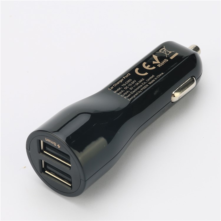 PISEN TS-C063 Dual USB Ports 2A Car Charger for iPhone iPad Samsung Smartphones - Black-6