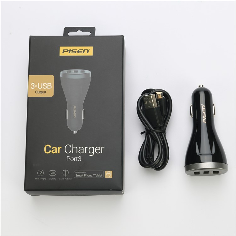 PISEN TS-C073 3 USB Ports 2.4A Car Charger for iPhone iPad Samsung Smartphones Tablets - Black-15