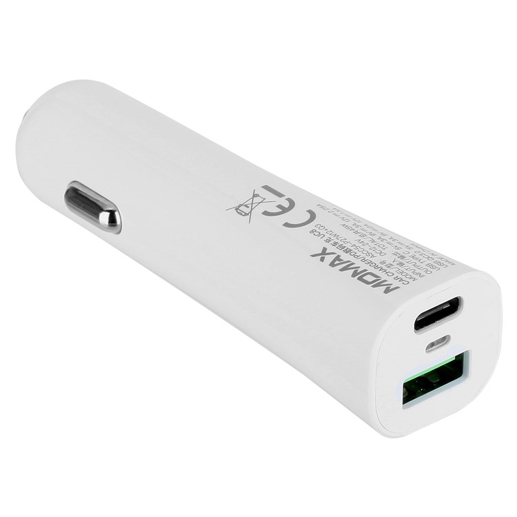 MOMAX PD QC3.0 USB + Type-C Ports Car Charger - White-6