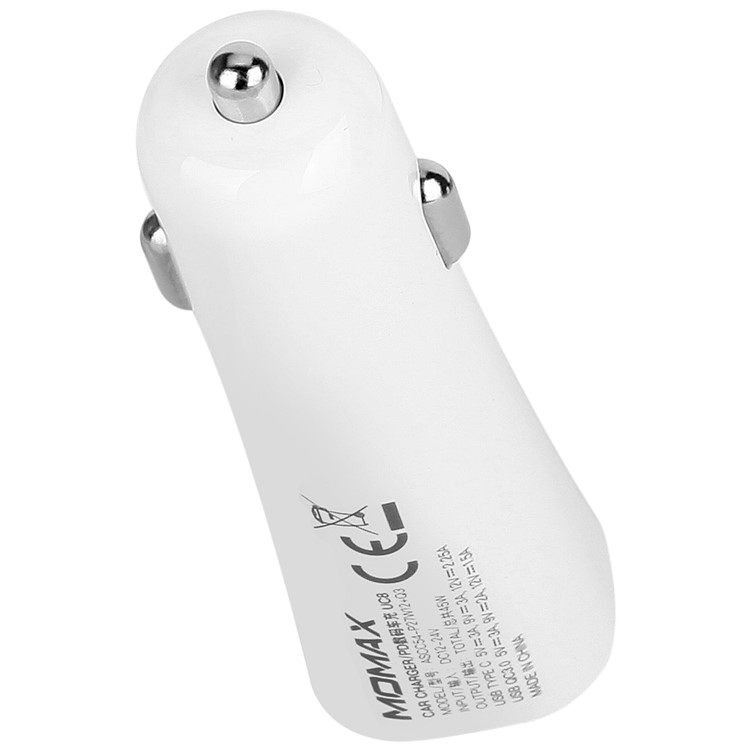 MOMAX PD QC3.0 USB + Type-C Ports Car Charger - White-8