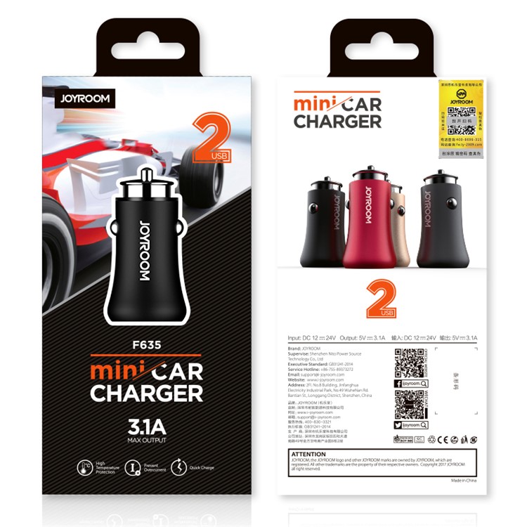 JOYROOM F635 Metal Dual USB Ports 3.1A Smart Car Charger for iPhone iPad Samsung - Red-4