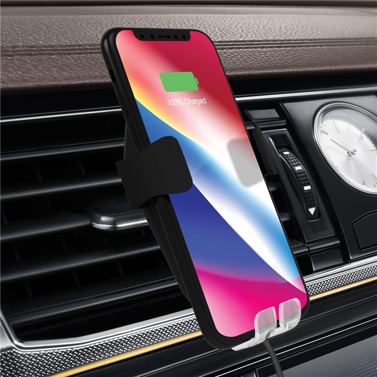 ISMILE Qi Wireless Charging Gravity Air Vent Car Mount Smartphone Holder for iPhone Samsung - Black-4