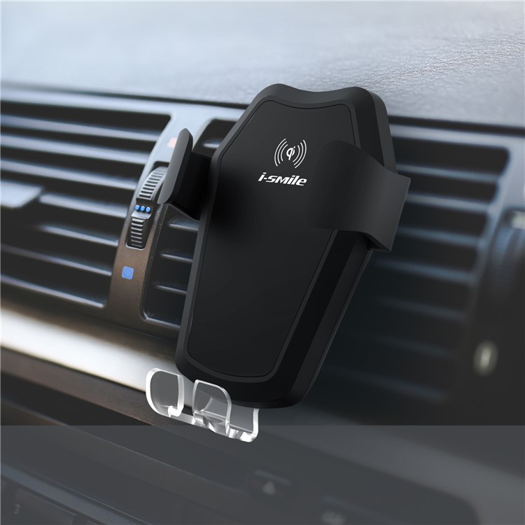 ISMILE Qi Wireless Charging Gravity Air Vent Car Mount Smartphone Holder for iPhone Samsung - Black-5