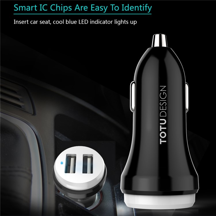 TOTU Bullet Series CC15 QC3.0 Dual USB Fast Car Charger for iPhone Samsung Huawei - Black-1