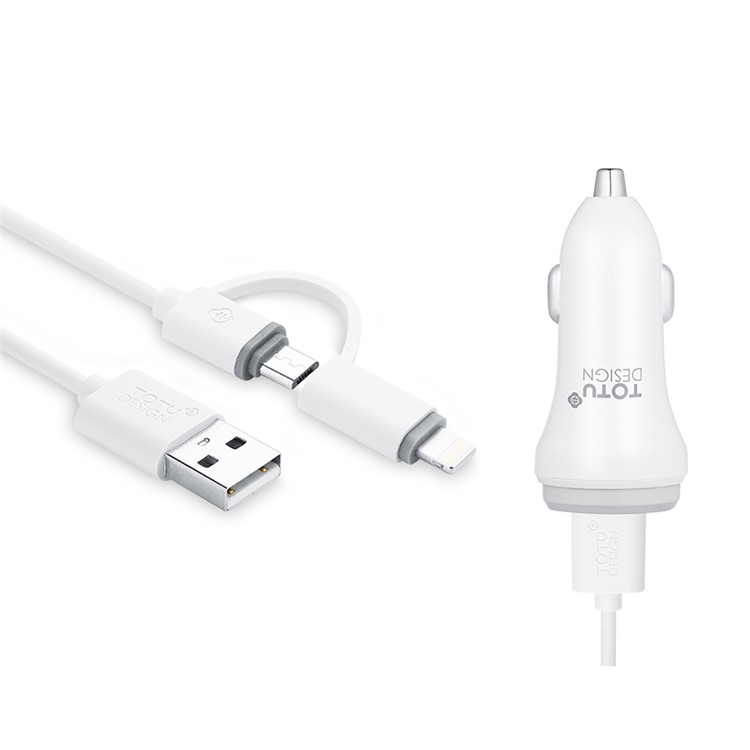 TOTU Bullet Series CC15 QC3.0 Dual USB Smart Car Charger for iPhone Samsung Huawei - White-4